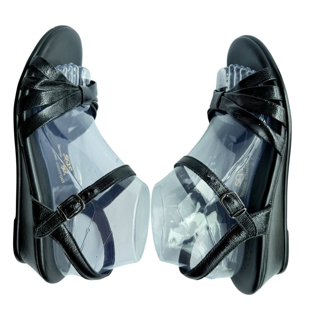 SAS Strippy Quarter Strap Wedge Sandal Black Patent Size 8.5 Narrow - Picture 2 of 16
